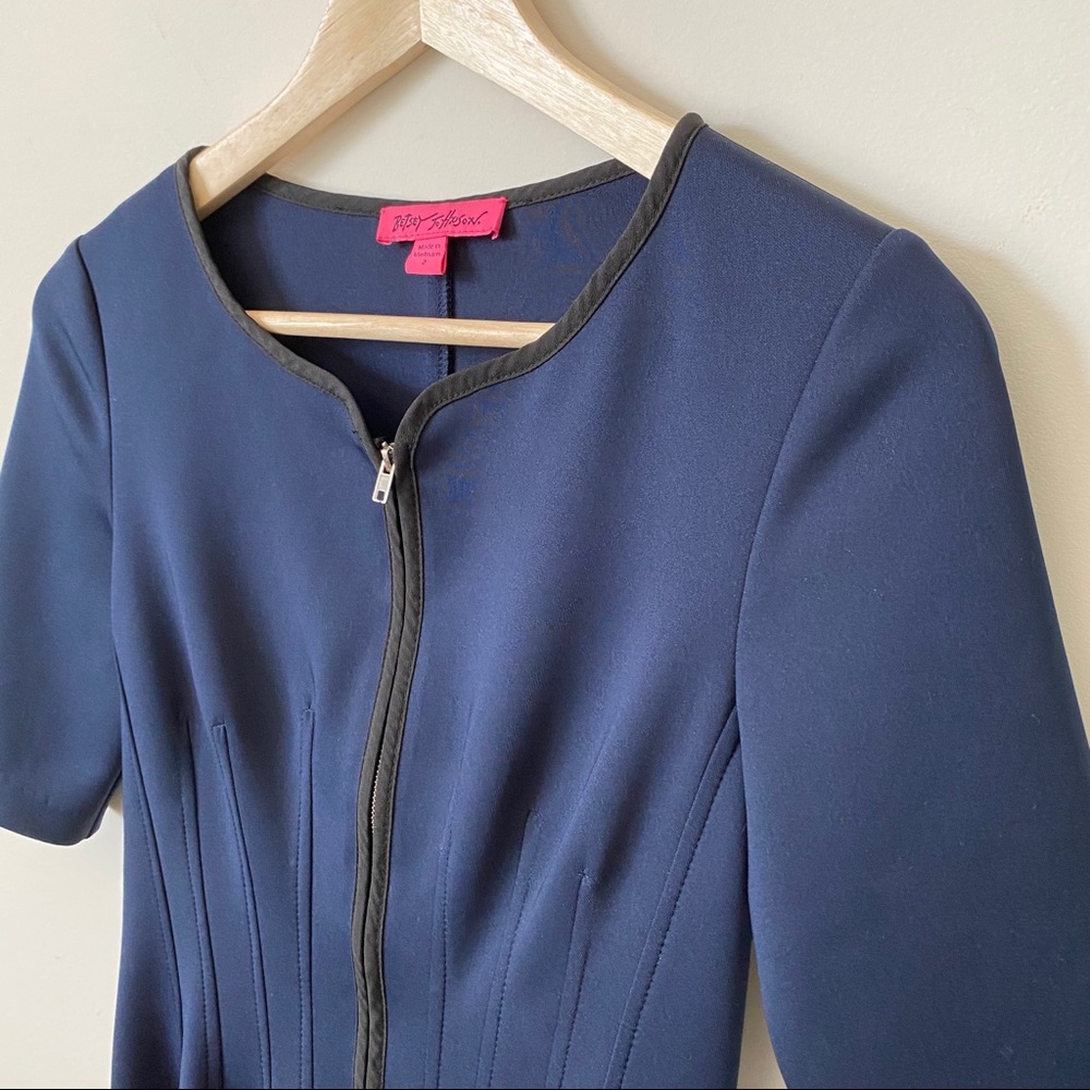 Betsey Johnson Full Zip Blue w/ Black Trim Dress 2 - Picture 5 of 11